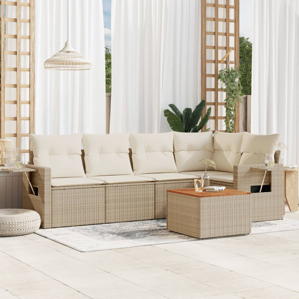 Set Mobilier De Grădină Cu Perne, 6 Piese, Negru, Poliratan