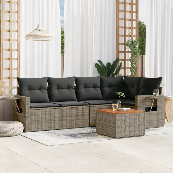 Set Mobilier De Grădină Cu Perne, 6 Piese, Negru, Poliratan