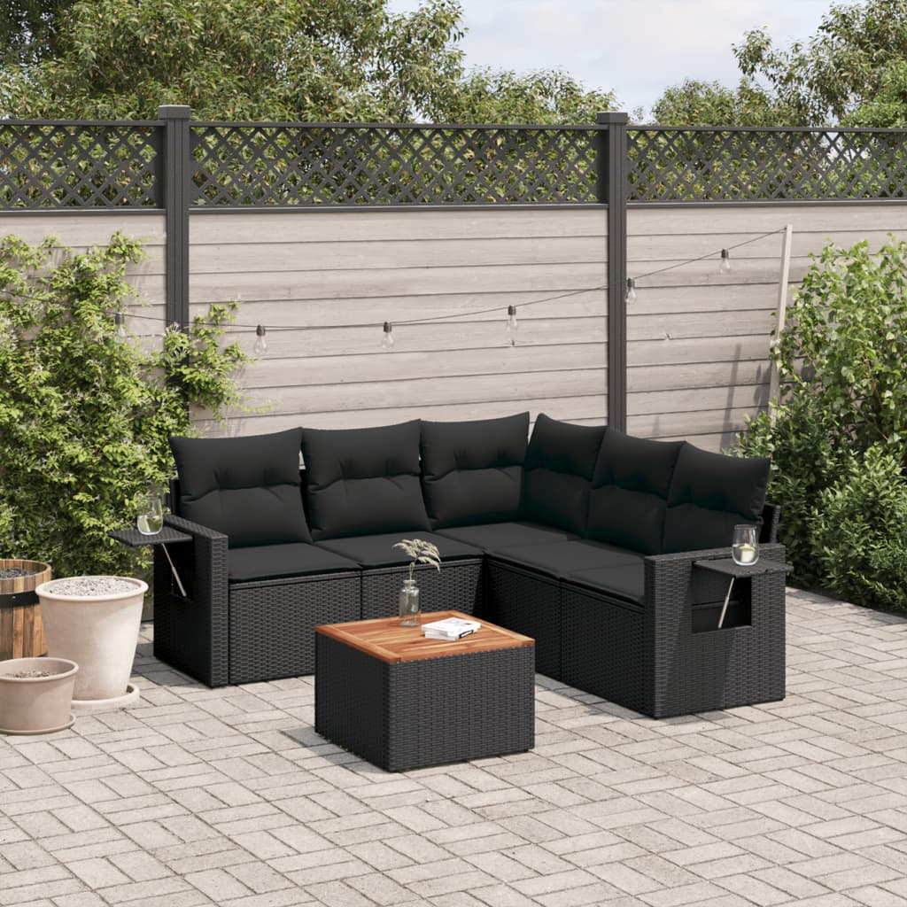 Set Mobilier De Grădină Cu Perne, 6 Piese, Negru, Poliratan