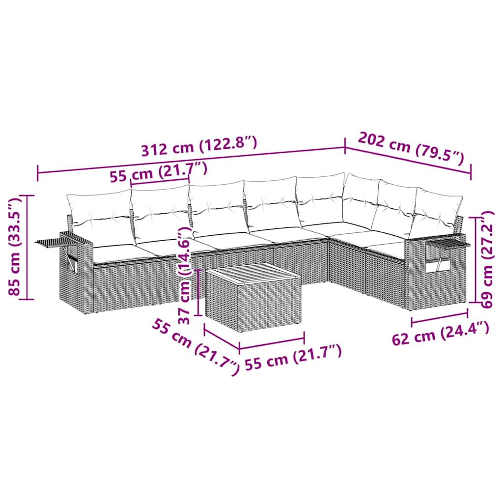 Set Mobilier De Grădină Cu Perne, 8 Piese, Negru, Poliratan