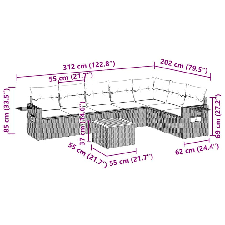 Set Mobilier De Grădină Cu Perne, 8 Piese, Negru, Poliratan