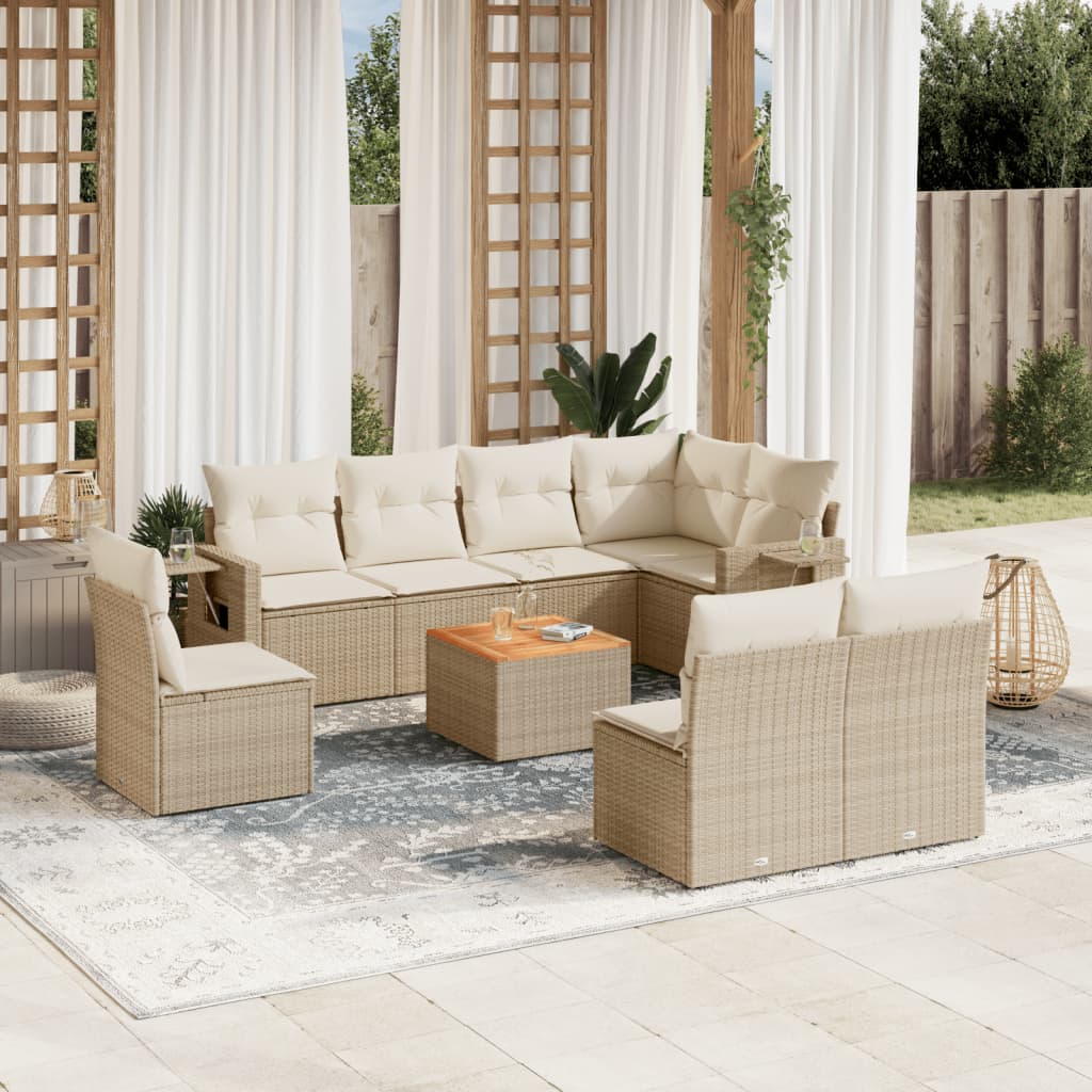 Set Mobilier De Grădină Cu Perne, 9 Piese, Negru, Poliratan