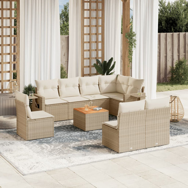 Set Mobilier De Grădină Cu Perne, 9 Piese, Negru, Poliratan