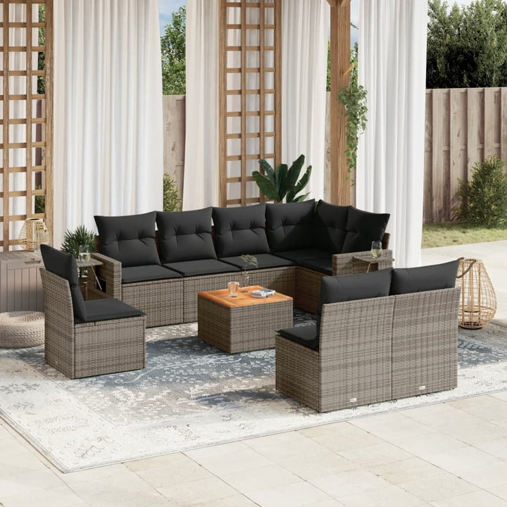 Set Mobilier De Grădină Cu Perne, 9 Piese, Negru, Poliratan