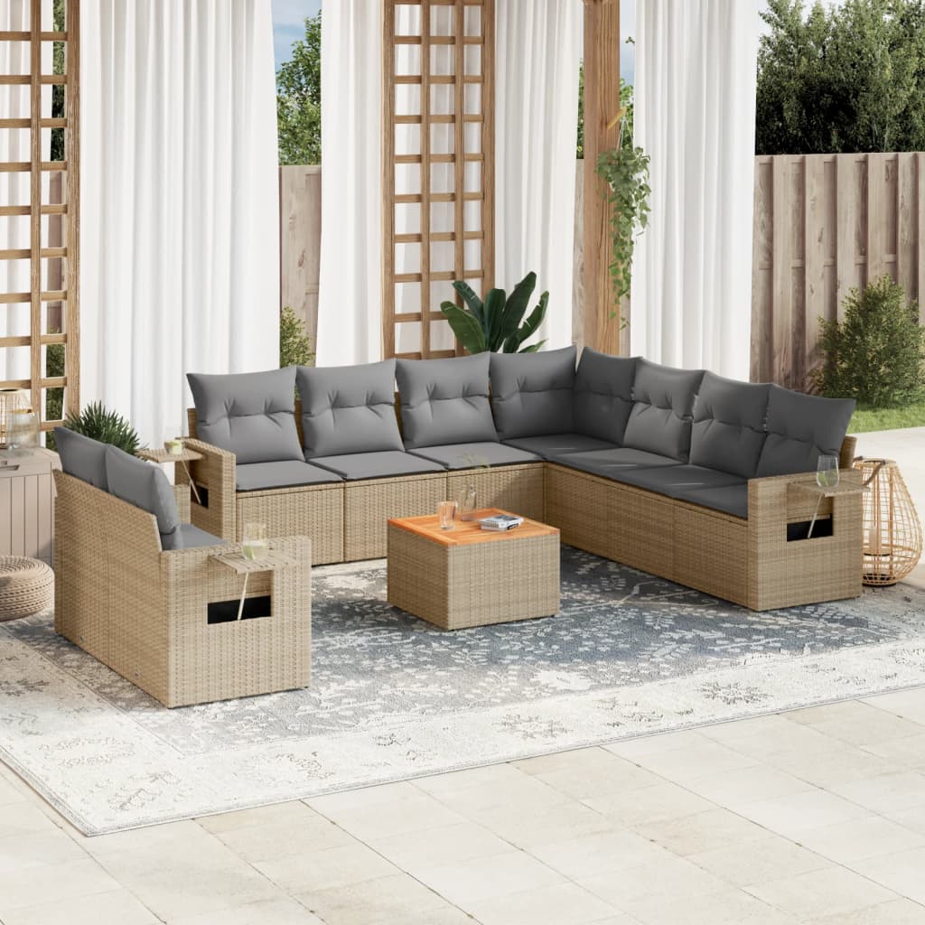 Set Canapele De Grădină Cu Perne, 10 Piese, , Poliratan
