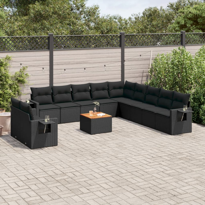 Set Canapele De Grădină, 12 Piese, Cu Perne, Negru, Poliratan