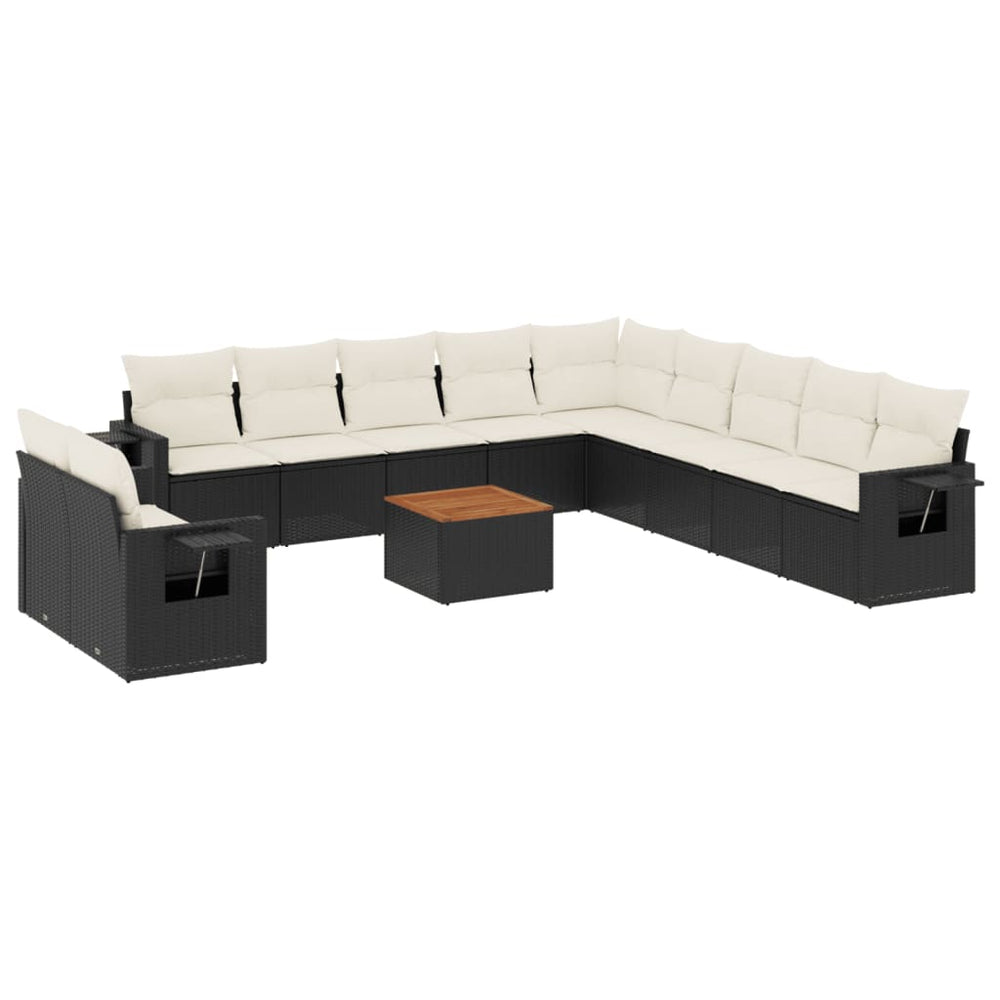 Set Canapele De Grădină, 12 Piese, Cu Perne, Negru, Poliratan