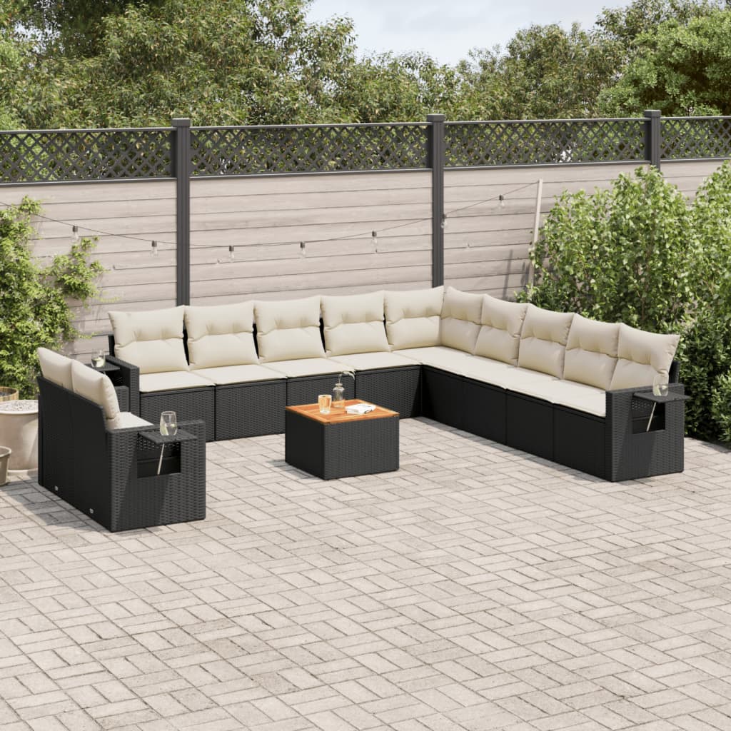 Set Canapele De Grădină, 12 Piese, Cu Perne, Negru, Poliratan
