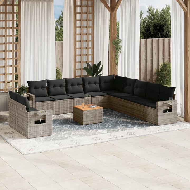 Set Canapele De Grădină, 12 Piese, Cu Perne, Negru, Poliratan