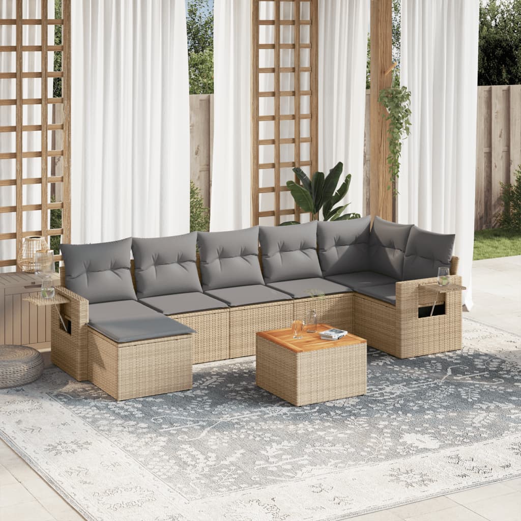 Set Mobilier De Grădină Cu Perne, 8 Piese, , Poliratan