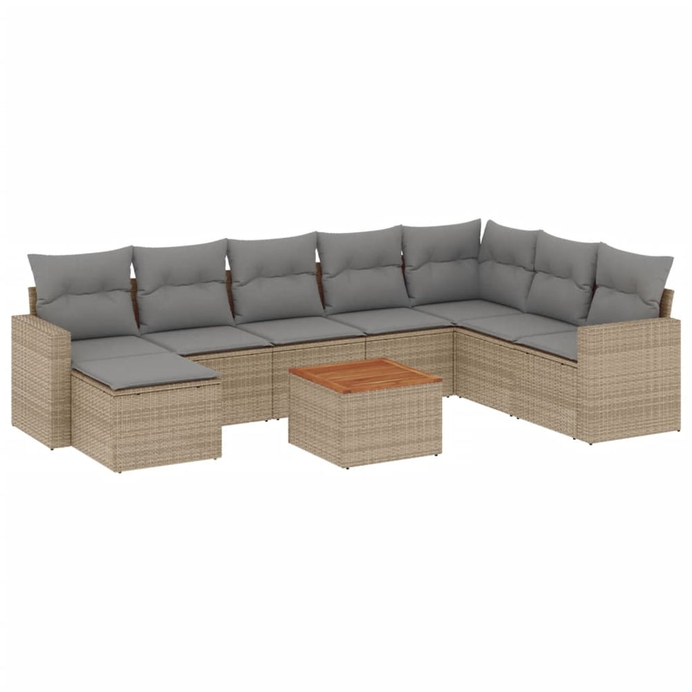 Set Canapele De Grădină, 9 Piese, Cu Perne, Bej, Poliratan
