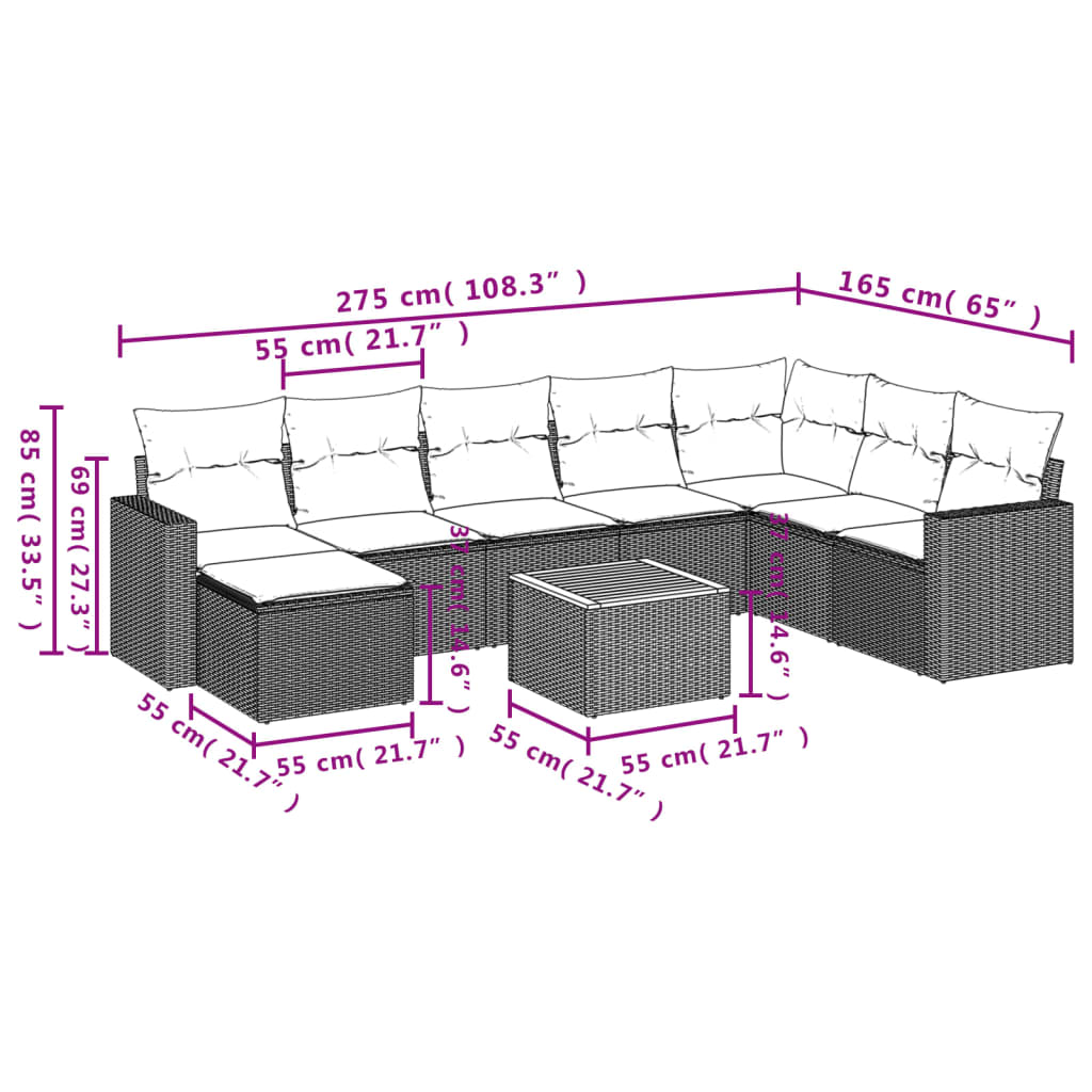 Set Canapele De Grădină, 9 Piese, Cu Perne, Bej, Poliratan