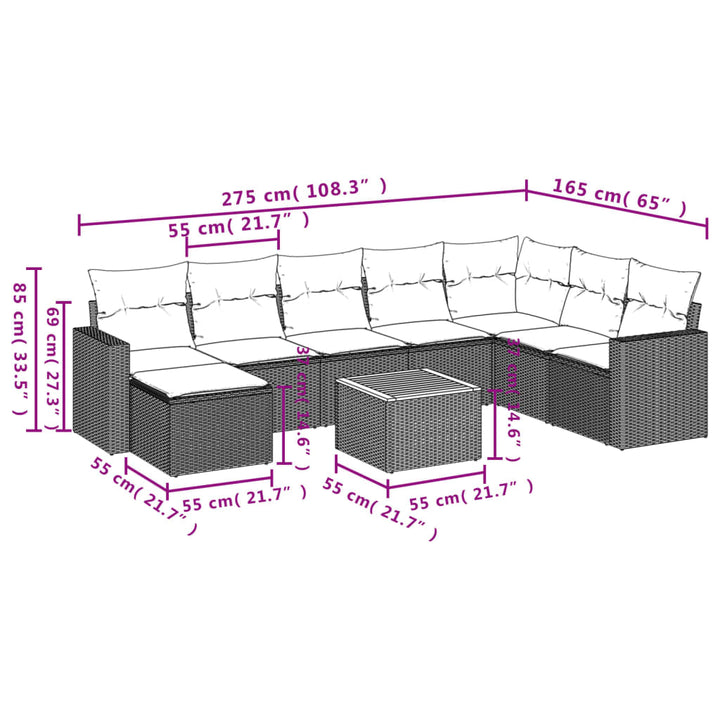Set Canapele De Grădină, 9 Piese, Cu Perne, Bej, Poliratan