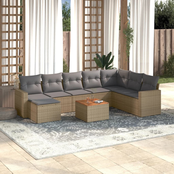 Set Canapele De Grădină, 9 Piese, Cu Perne, Bej, Poliratan