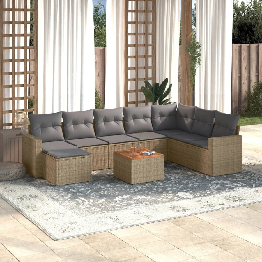 Set Canapele De Grădină, 9 Piese, Cu Perne, Bej, Poliratan