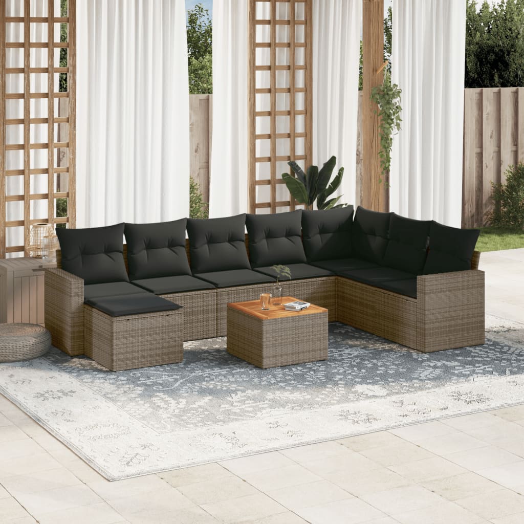 Set Canapele De Grădină, 9 Piese, Cu Perne, Bej, Poliratan