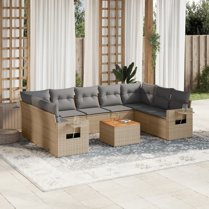 Set Mobilier De Grădină Cu Perne, 10 Piese, , Poliratan