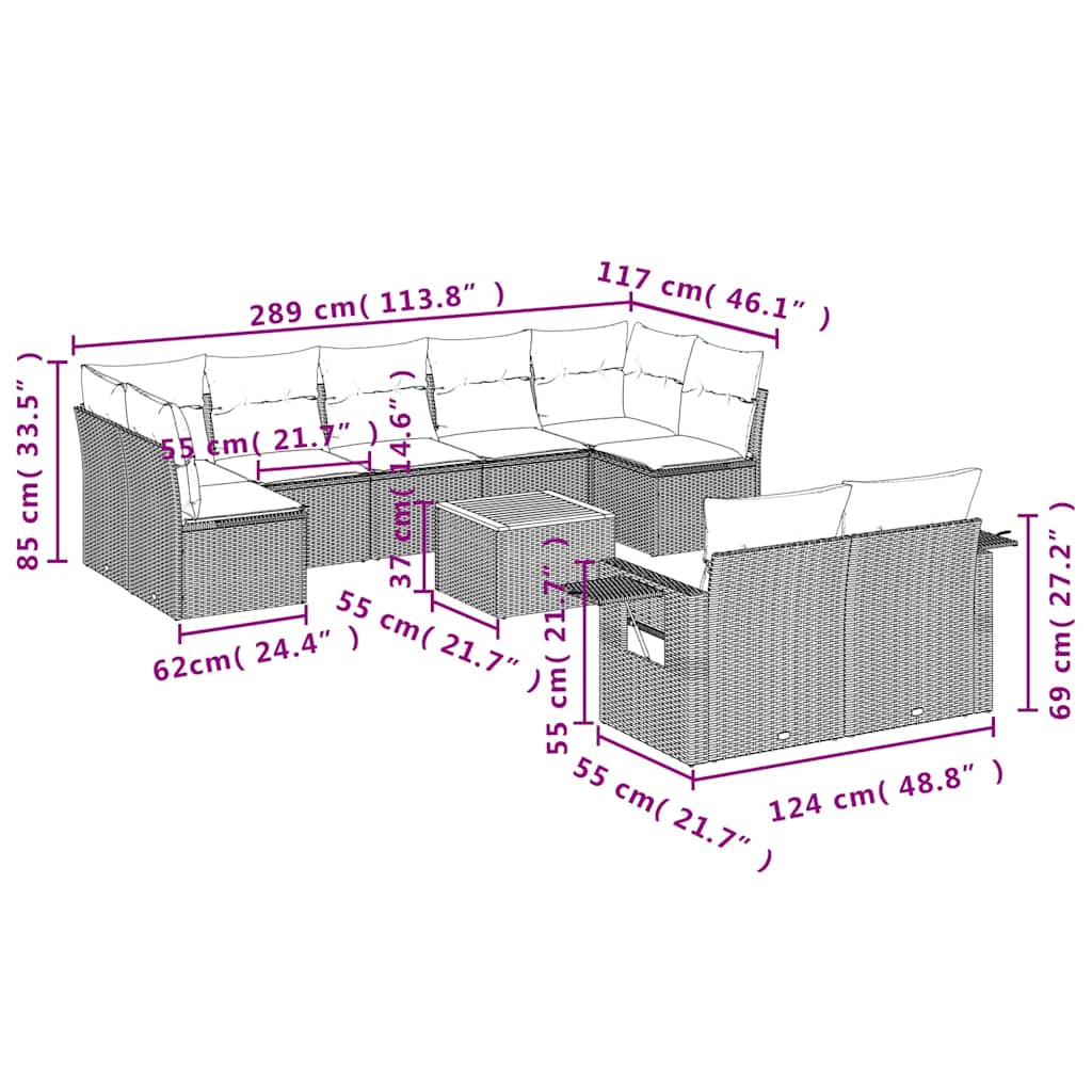 Set Mobilier De Grădină Cu Perne, 10 Piese, , Poliratan