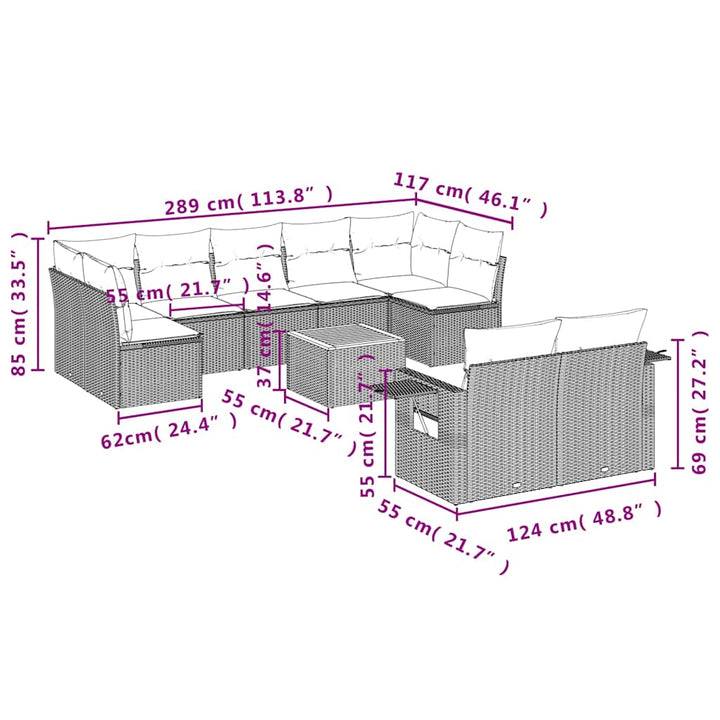 Set Mobilier De Grădină Cu Perne, 10 Piese, , Poliratan