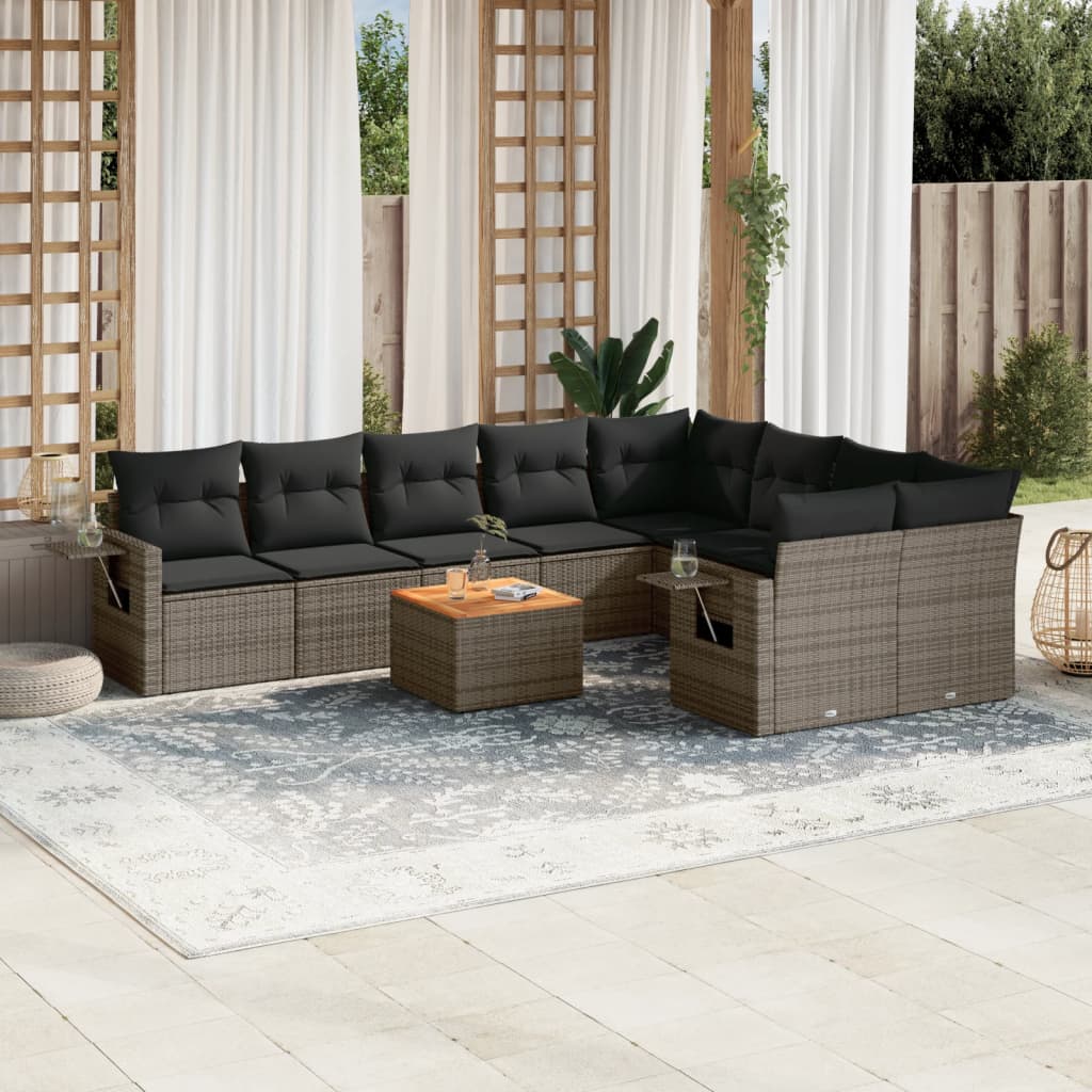 Set Mobilier De Grădină Cu Perne, 10 Piese, , Poliratan