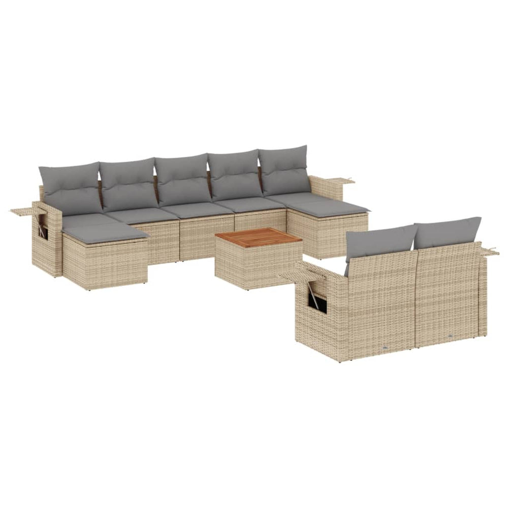 Set Canapele De Grădină, 10 Piese, Cu Perne, Bej, Poliratan