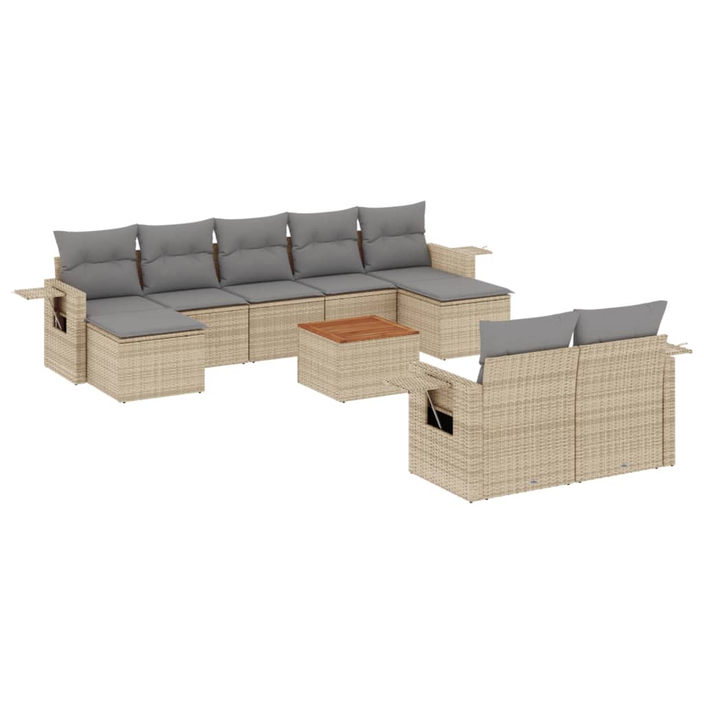 Set Canapele De Grădină, 10 Piese, Cu Perne, Bej, Poliratan