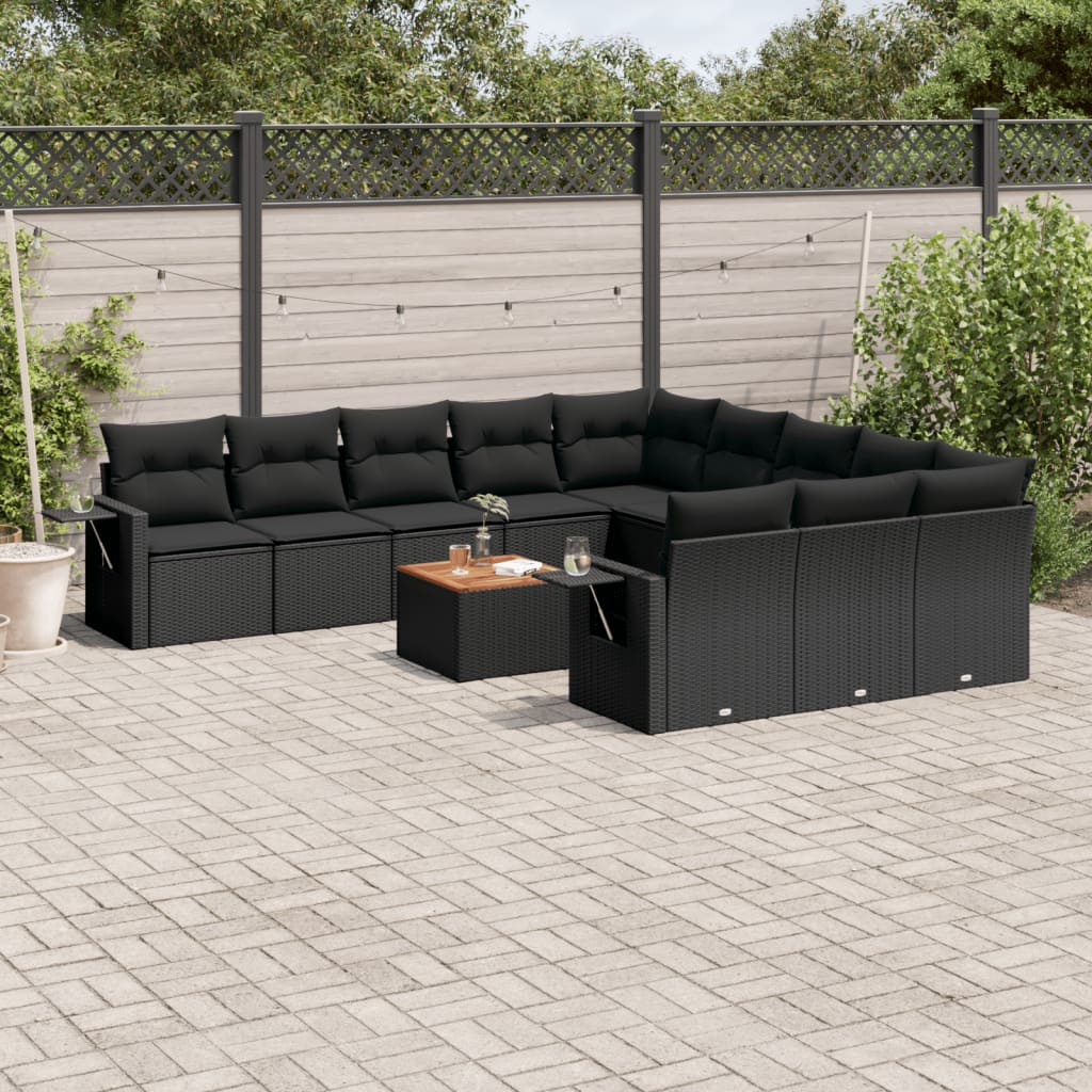 Set Canapele De Grădină, 12 Piese, Cu Perne, Negru, Poliratan