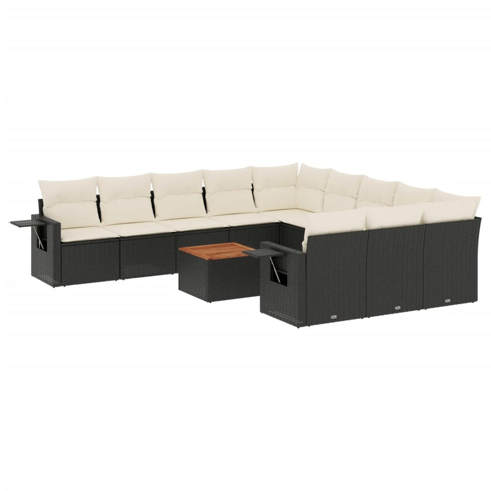 Set Canapele De Grădină, 12 Piese, Cu Perne, Negru, Poliratan