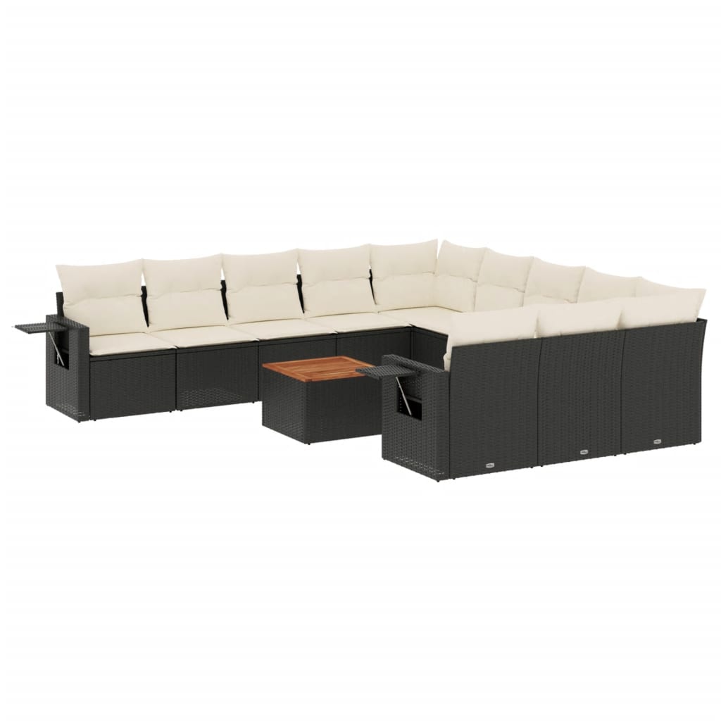 Set Canapele De Grădină, 12 Piese, Cu Perne, Negru, Poliratan