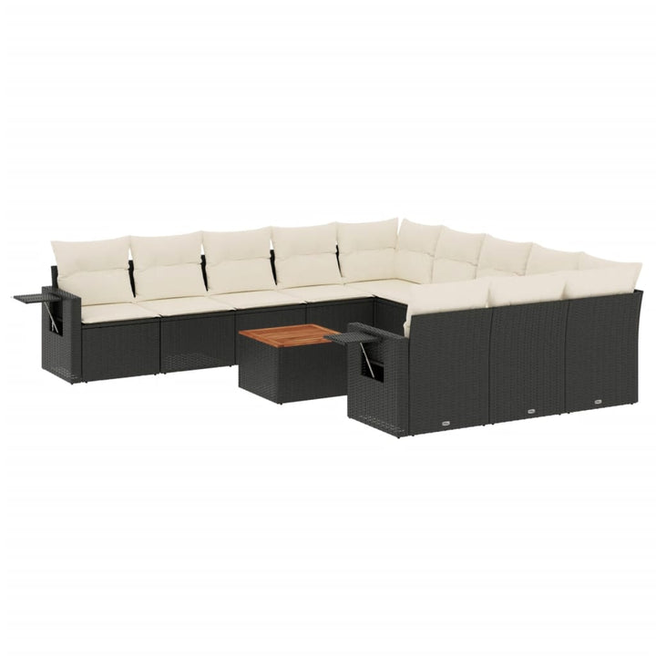 Set Canapele De Grădină, 12 Piese, Cu Perne, Negru, Poliratan