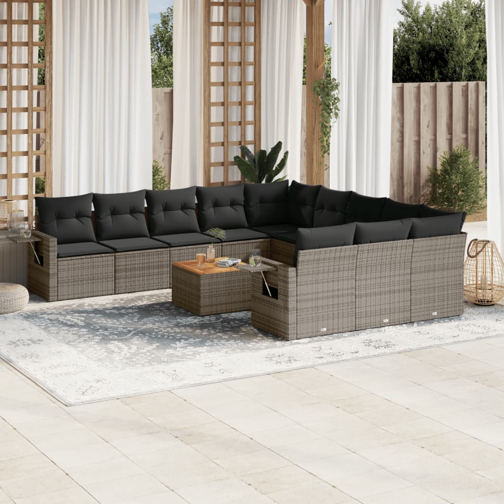 Set Canapele De Grădină, 12 Piese, Cu Perne, Negru, Poliratan