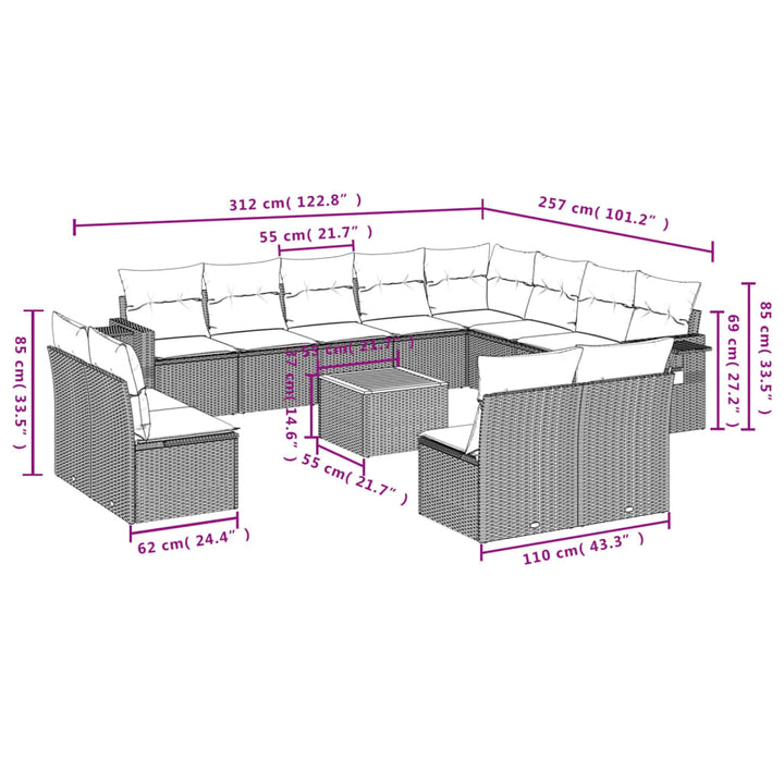 Set Mobilier De Grădină Cu Perne, 13 Piese, , Poliratan