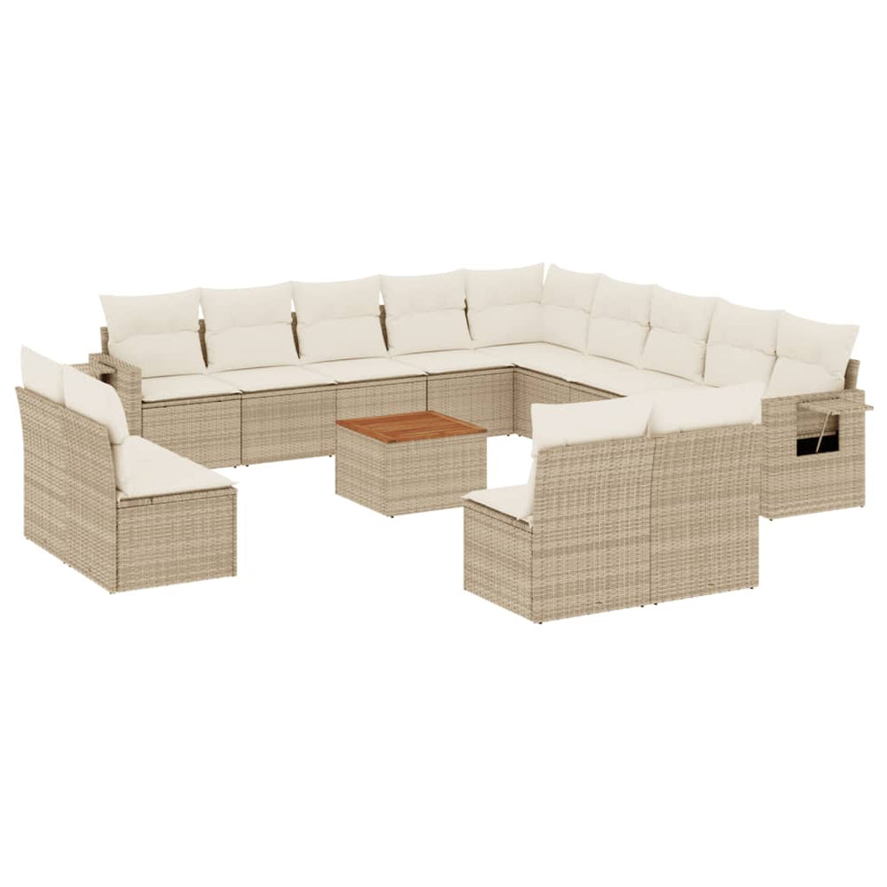 Set Canapele De Grădină, 14 Piese, Cu Perne, Bej, Poliratan