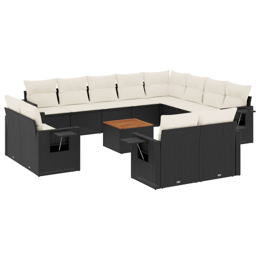 Set Mobilier De Grădină Cu Perne, 13 Piese, Negru, Poliratan