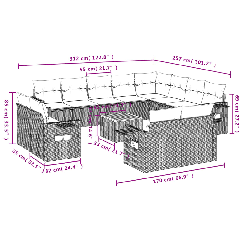 Set Mobilier De Grădină Cu Perne, 13 Piese, Negru, Poliratan