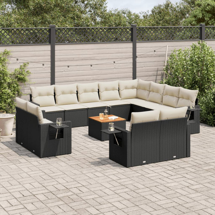 Set Mobilier De Grădină Cu Perne, 13 Piese, Negru, Poliratan