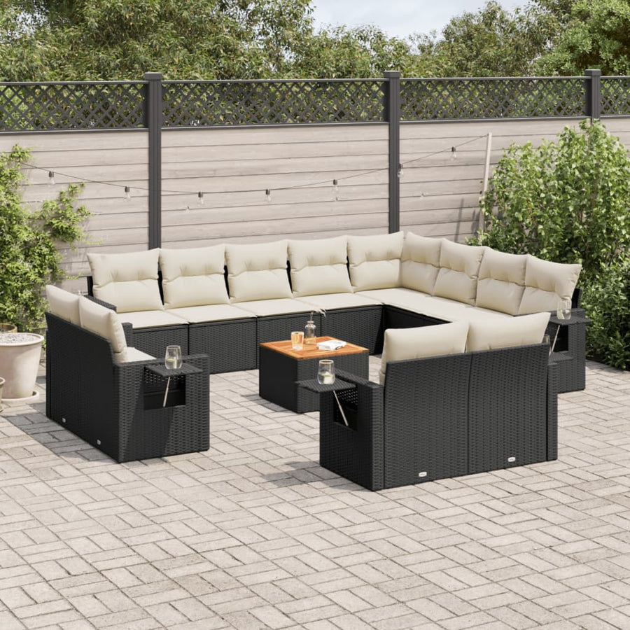 Set Mobilier De Grădină Cu Perne, 13 Piese, Negru, Poliratan