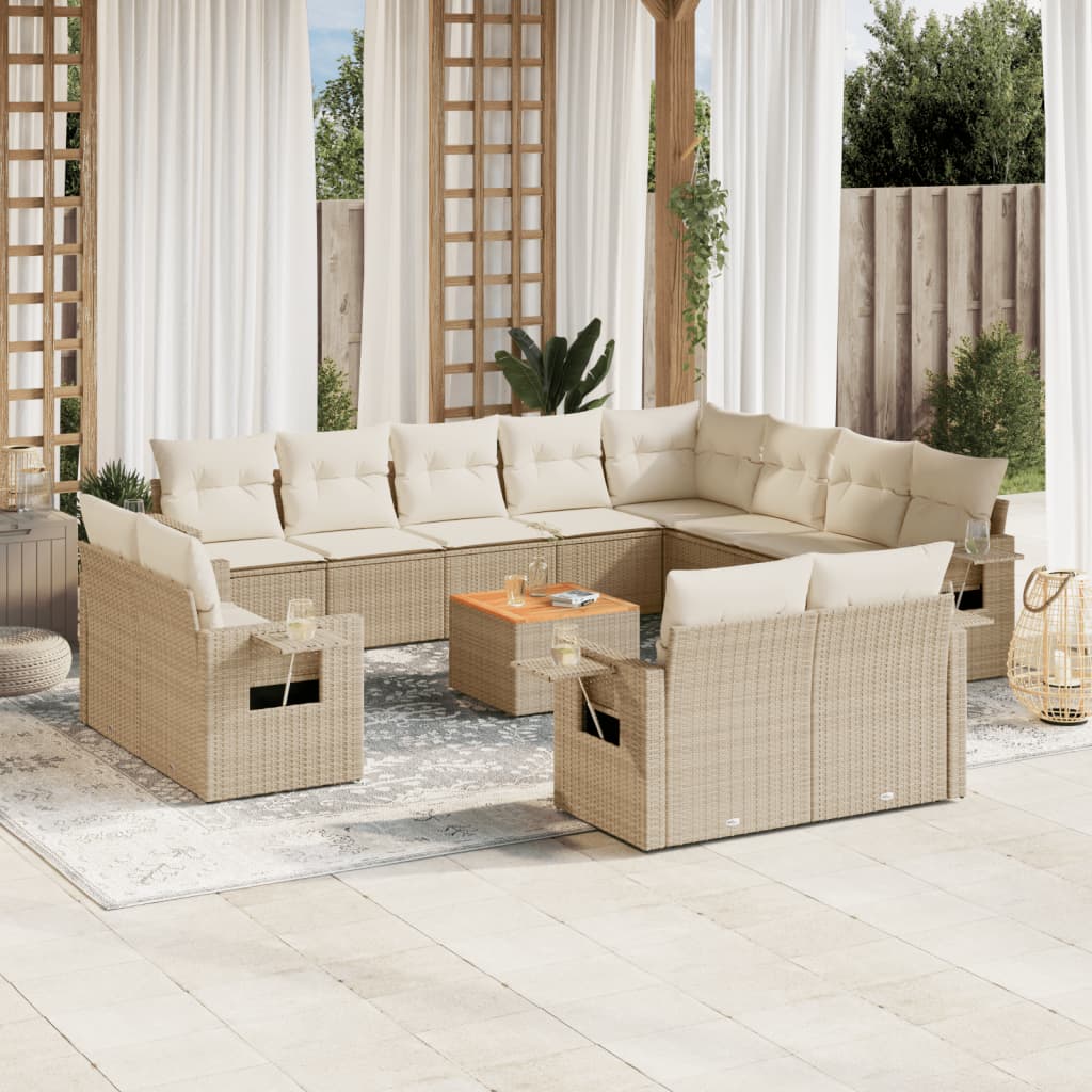 Set Mobilier De Grădină Cu Perne, 13 Piese, Negru, Poliratan
