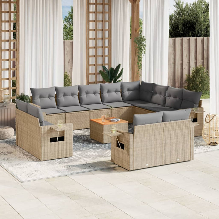 Set Mobilier De Grădină Cu Perne, 13 Piese, Negru, Poliratan