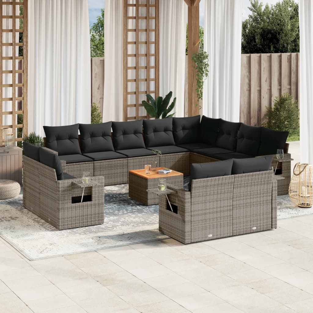 Set Mobilier De Grădină Cu Perne, 13 Piese, Negru, Poliratan