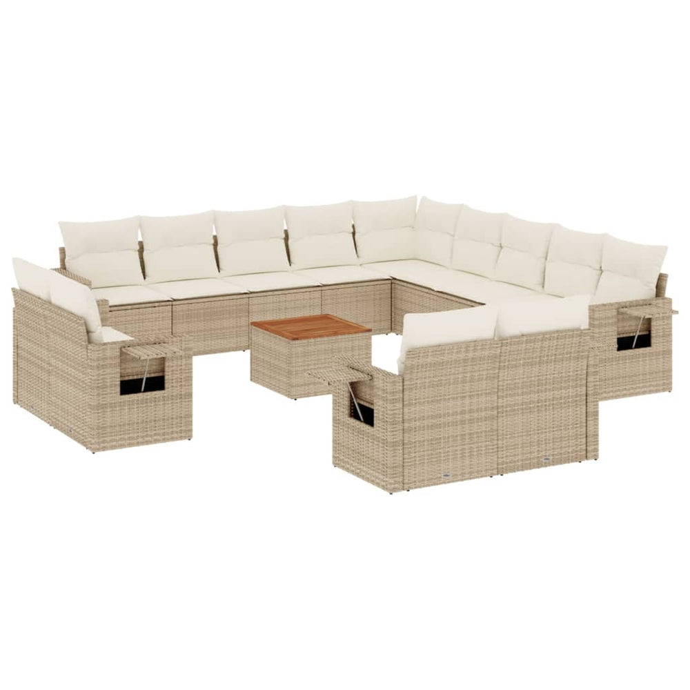 Set Canapele De Grădină, 14 Piese, Cu Perne, Bej, Poliratan