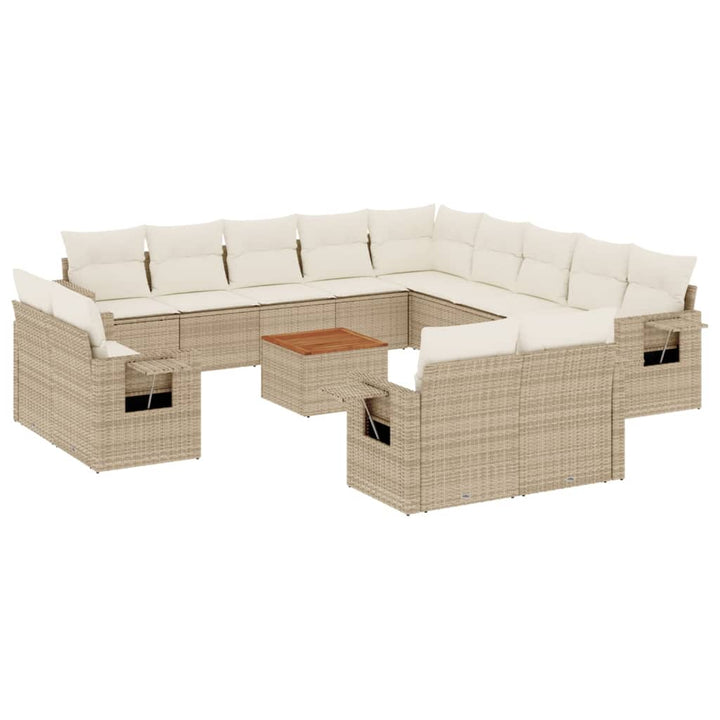 Set Canapele De Grădină, 14 Piese, Cu Perne, Bej, Poliratan
