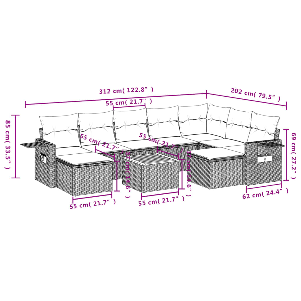 Set Mobilier De Grădină Cu Perne, 10 Piese, , Poliratan
