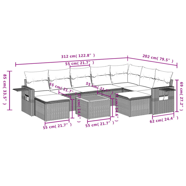 Set Mobilier De Grădină Cu Perne, 10 Piese, , Poliratan