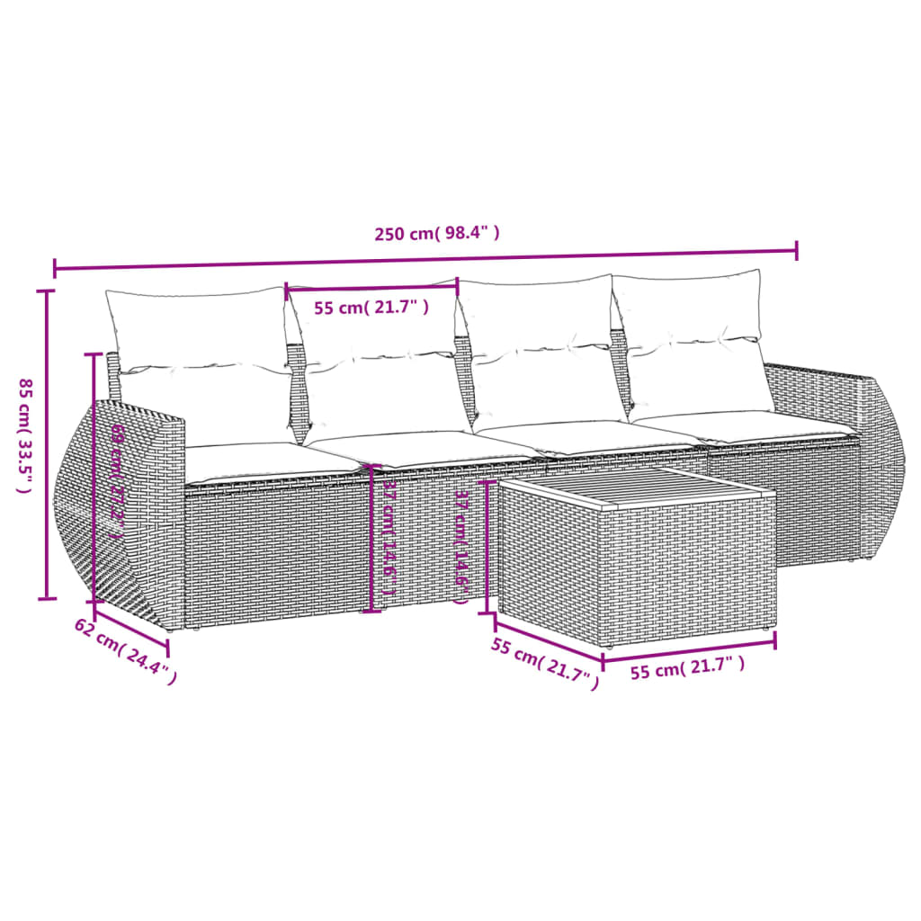 Set Mobilier De Grădină Cu Perne, 5 Piese, , Poliratan