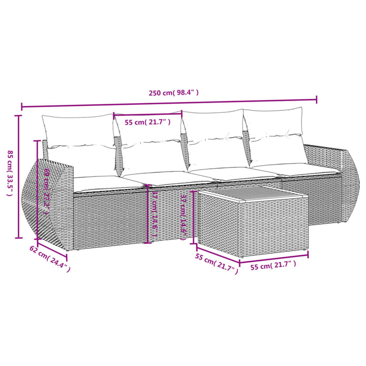 Set Mobilier De Grădină Cu Perne, 5 Piese, , Poliratan