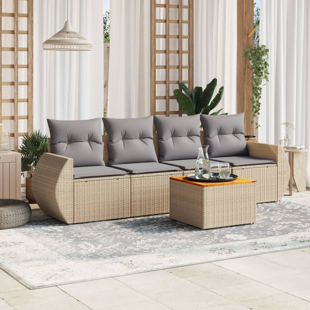 Set Mobilier De Grădină Cu Perne, 5 Piese, , Poliratan