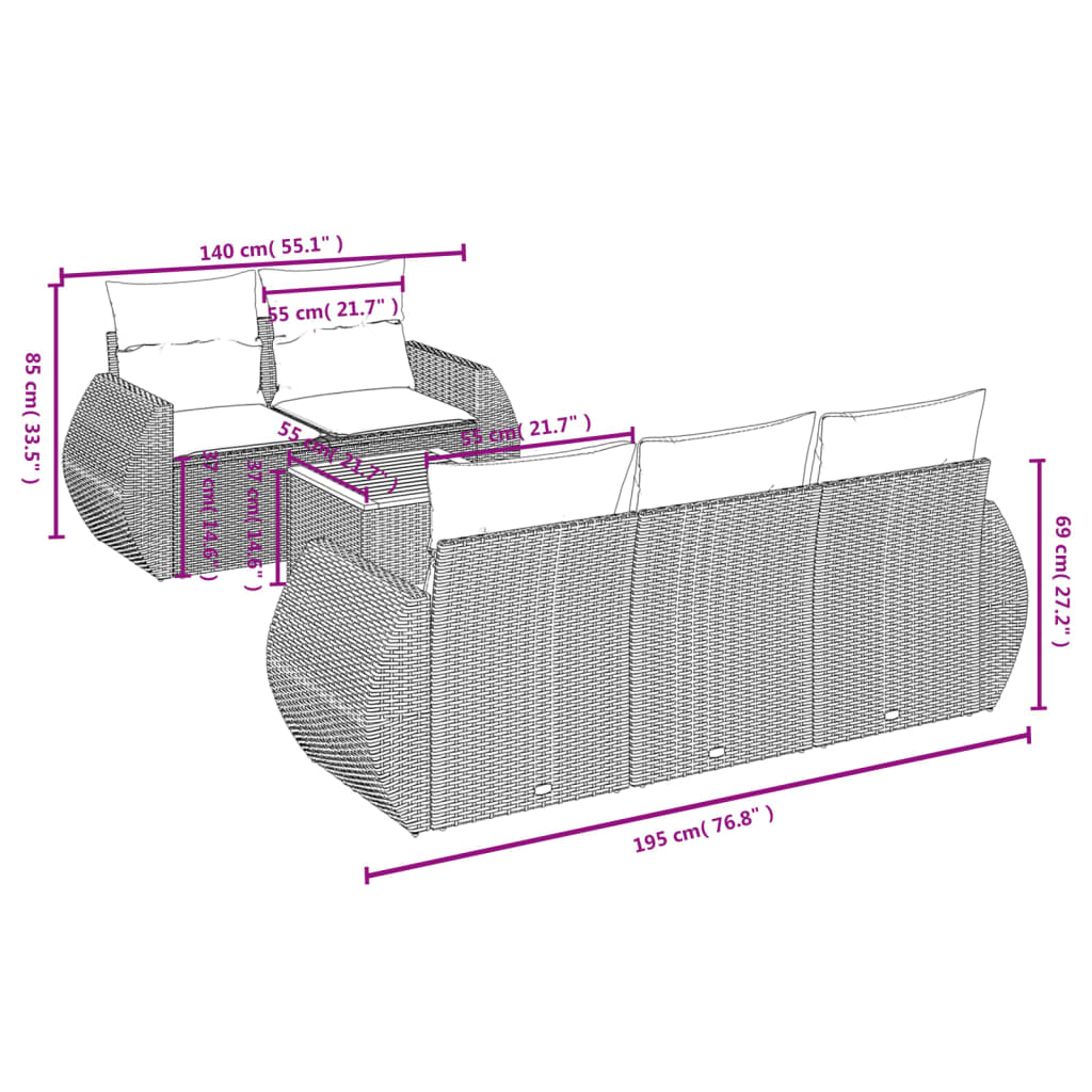 Set Mobilier De Grădină Cu Perne, 6 Piese, , Poliratan