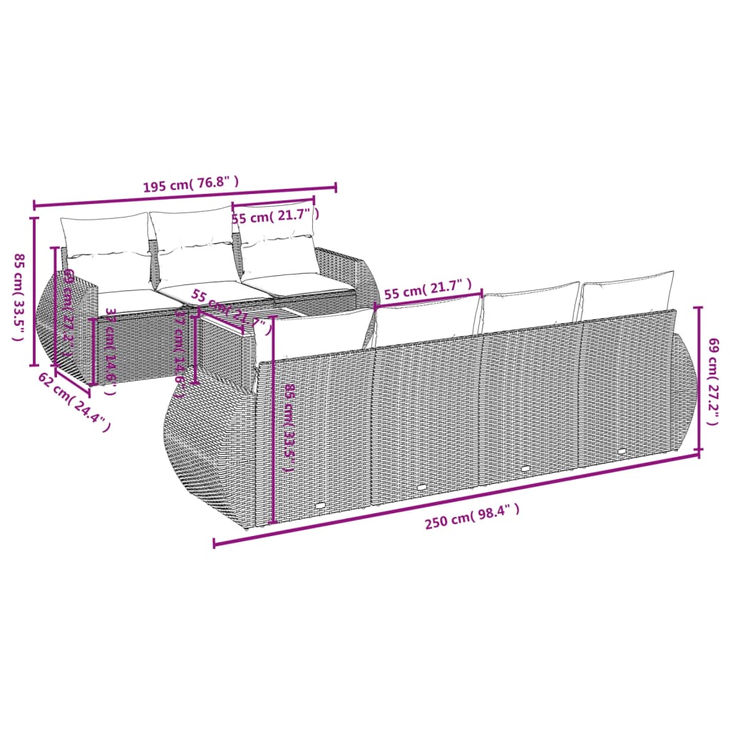 Set Mobilier De Grădină Cu Perne, 8 Piese, , Poliratan