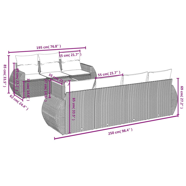 Set Mobilier De Grădină Cu Perne, 8 Piese, , Poliratan